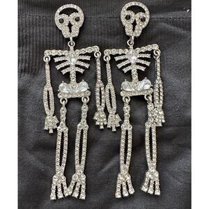 Skeleton Crystal Bling Earrings Emo Gothic Scary Jewelry Halloween Costume Goth